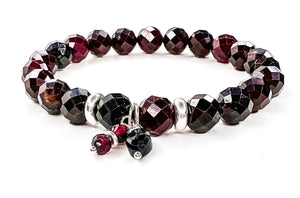 Faceted Garnet and Black Spinel mala in sterling silver