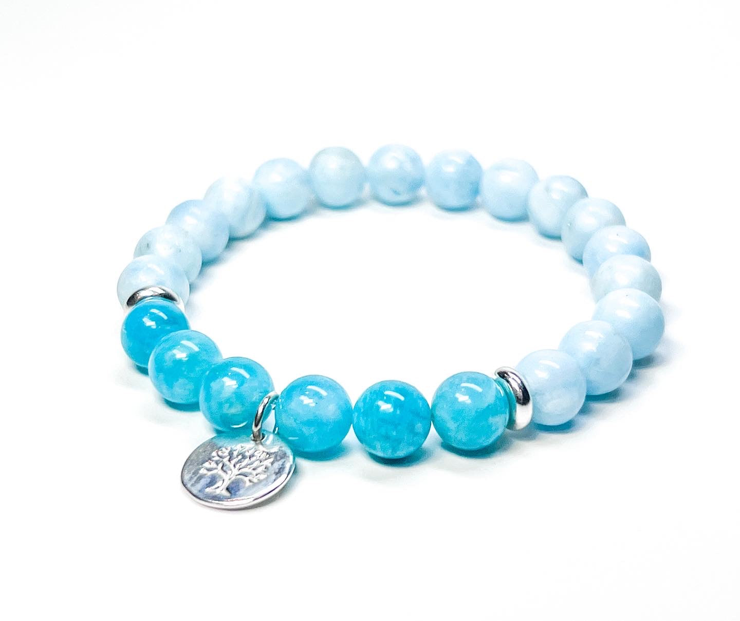 Hemimorphite and Russian Amazonite tree of life mala in sterling silver
