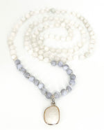 Load image into Gallery viewer, 108 Blue Lace Agate and Moonstone mala in sterling silver
