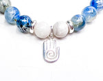 Load image into Gallery viewer, Blue Kyanite and Moonstone healing hand mala in sterling silver
