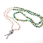 Charger l&#39;image dans la galerie, African Turquoise and Rose Quartz lotus mala in sterling silver
