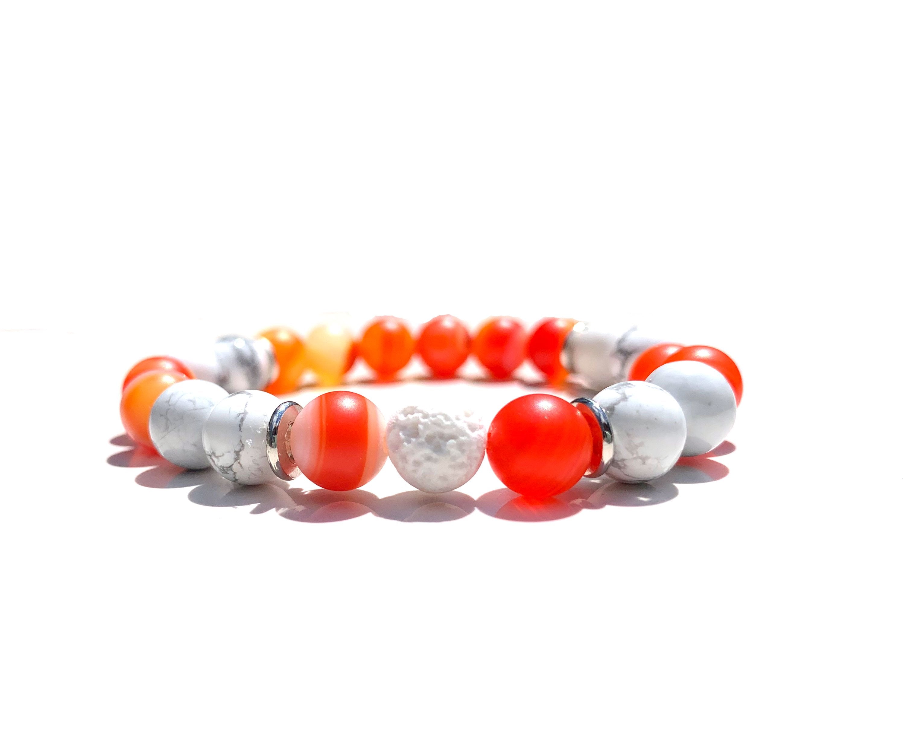 Orange banded Agate + Howlite + Lava stone diffuser bracelet - Kind Vibe Mala