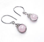 Load image into Gallery viewer, Hand wrapped Madagascar Rose Quartz earrings in sterling silver
