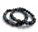 Load image into Gallery viewer, The Viking - Snowflake Obsidian + Lava stone - Kind Vibe Mala
